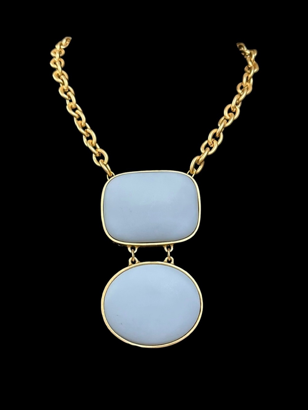 Gold Chain Necklace with Light Blue Double Pendant